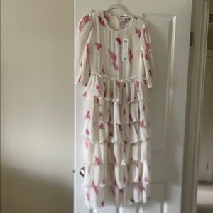 Ganni Cream Maxi Dress with Pink Floral Print